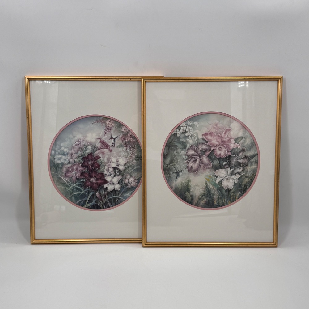 Vintage Orchid Botanical Prints by John Cheng Signed & Numbered Framed Set of 2